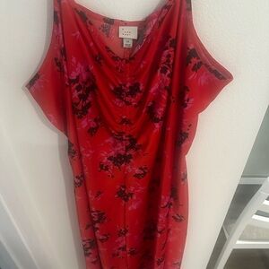 A New Day Red and Black Floral Midi Dress